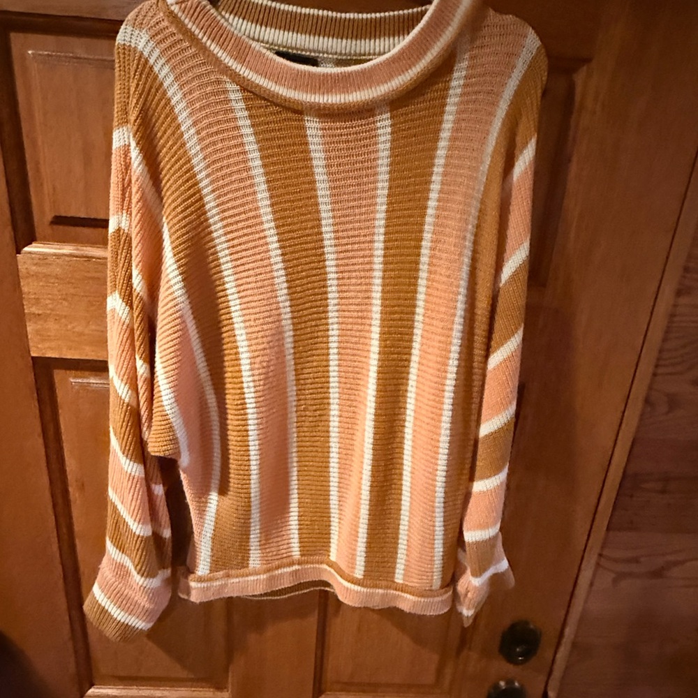 Elegant Tan and Cream Women's Cowl Neck Sweater